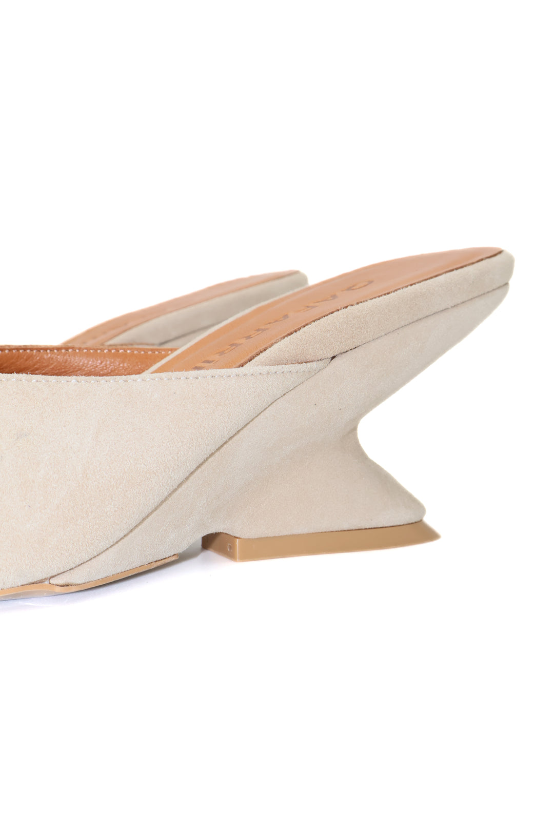Qafarrin SYRAH – Beige Suede Genuine Calfskin Leather 6 cm Heel Mule Slippers