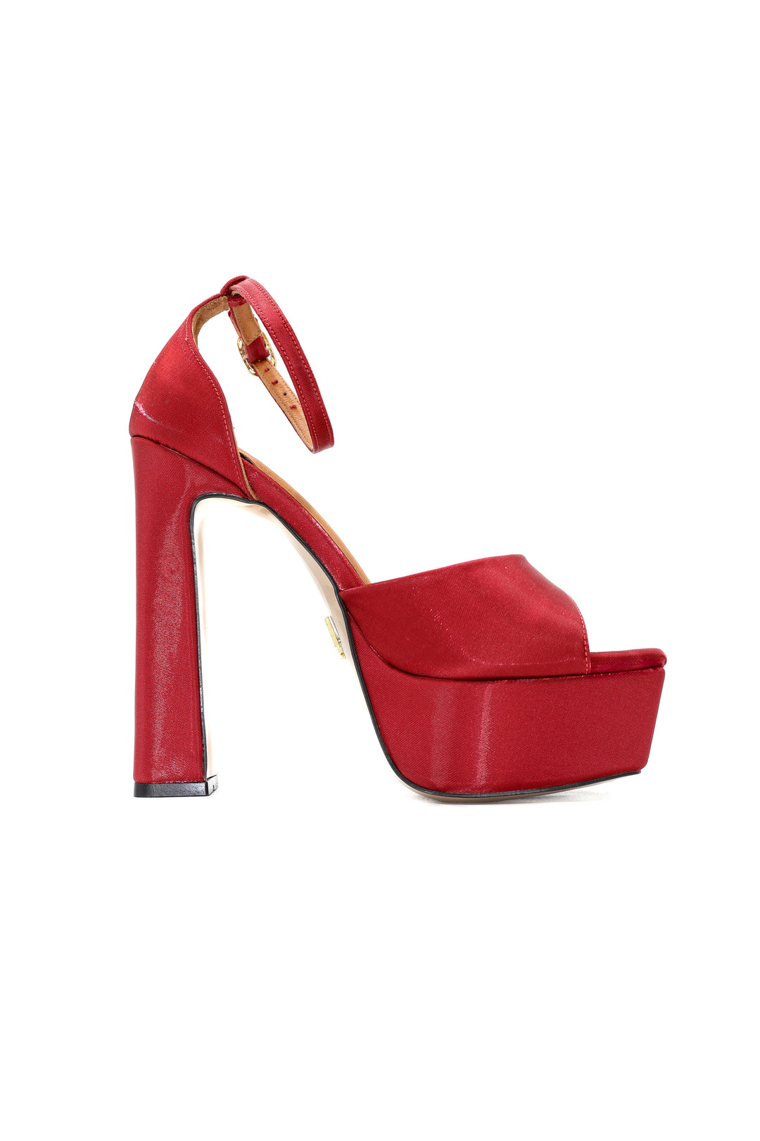Qafarrin VERDELIA SATIN – Bordo İpek Saten Hakiki Dana Deri Platform Topuklu Sandalet