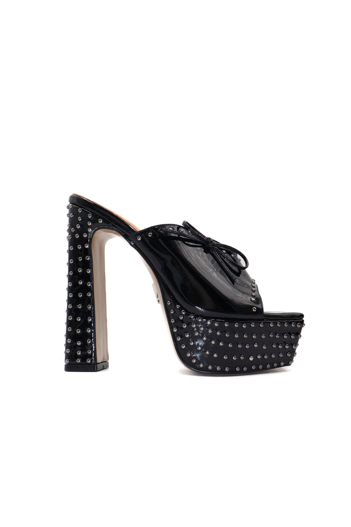 Qafarrin DOMINA NOIR – Siyah Rugan Hakiki Dana Deri Platform Mule