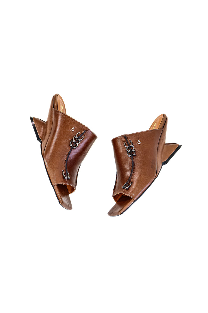 QAFARRIN LEXA – Espresso Brown Prime-Cut Hakiki Dana Deri Sculptural Heel Mule
