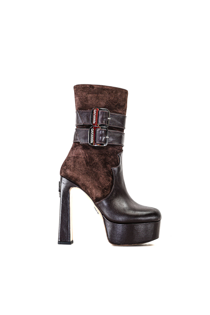 Qafarrin DIONEA – Espresso Suede & Cocoa Prime-Cut Hakiki Deri Atelier-Crafted Platform Couture Bot