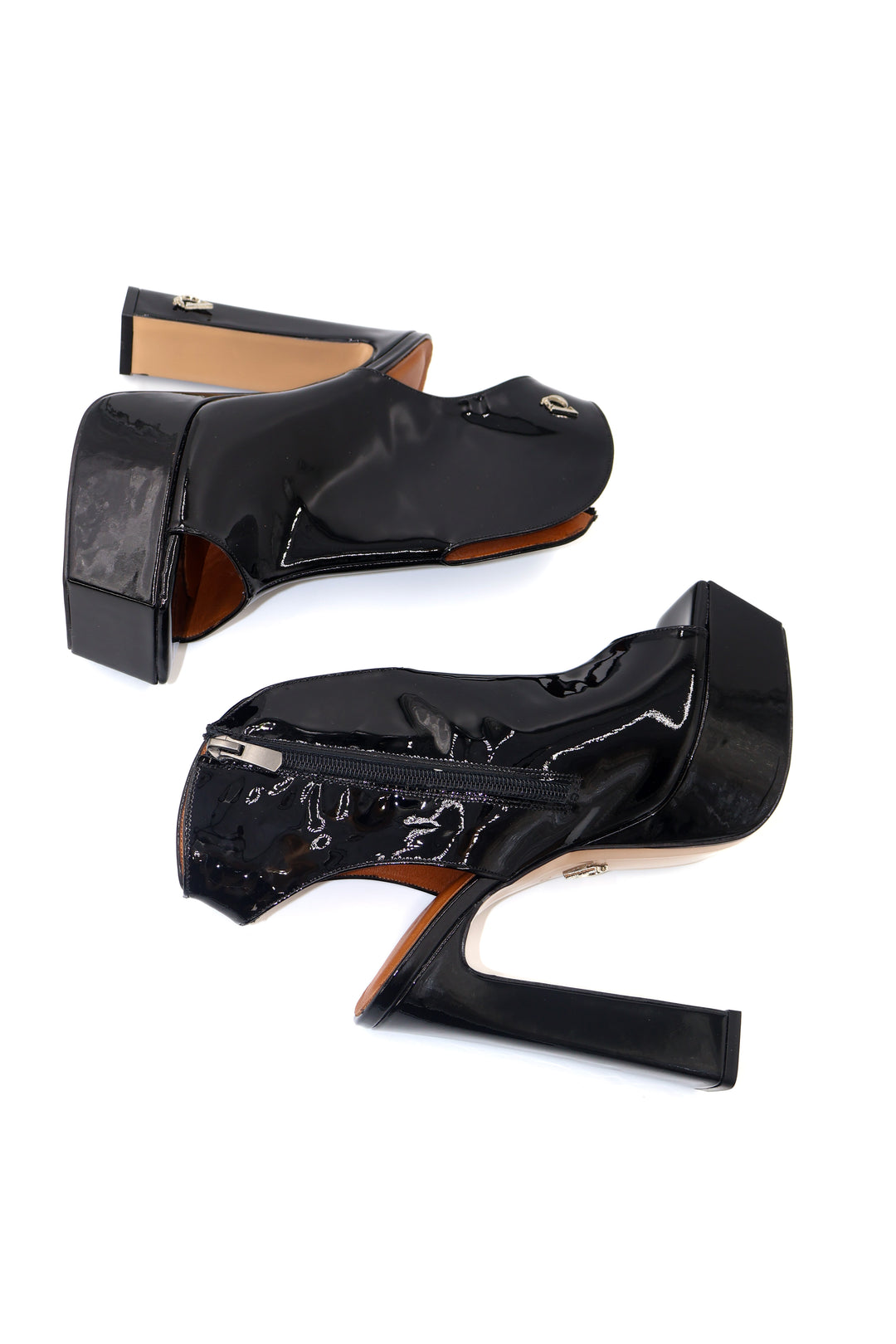 Qafarrin FLAMMÉA – Siyah Rugan Dana Deri Platform Peep Toe Bootie
