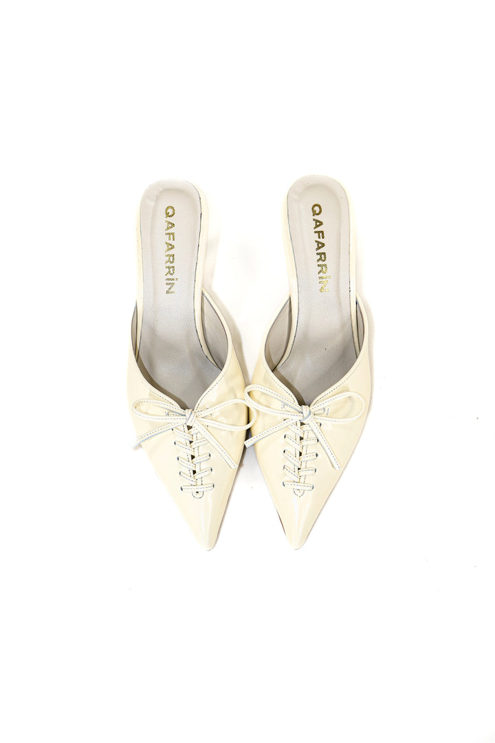 QAFARRIN VIOLA VANILLE – Vanilya Hakiki Dana Deri Kitten Heel Mule