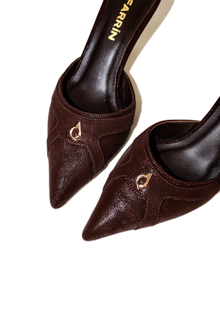 QAFARRIN THÉVRA CACAO NOIR – Hakiki Dana Deri 6 CM Kitten Heel Mule