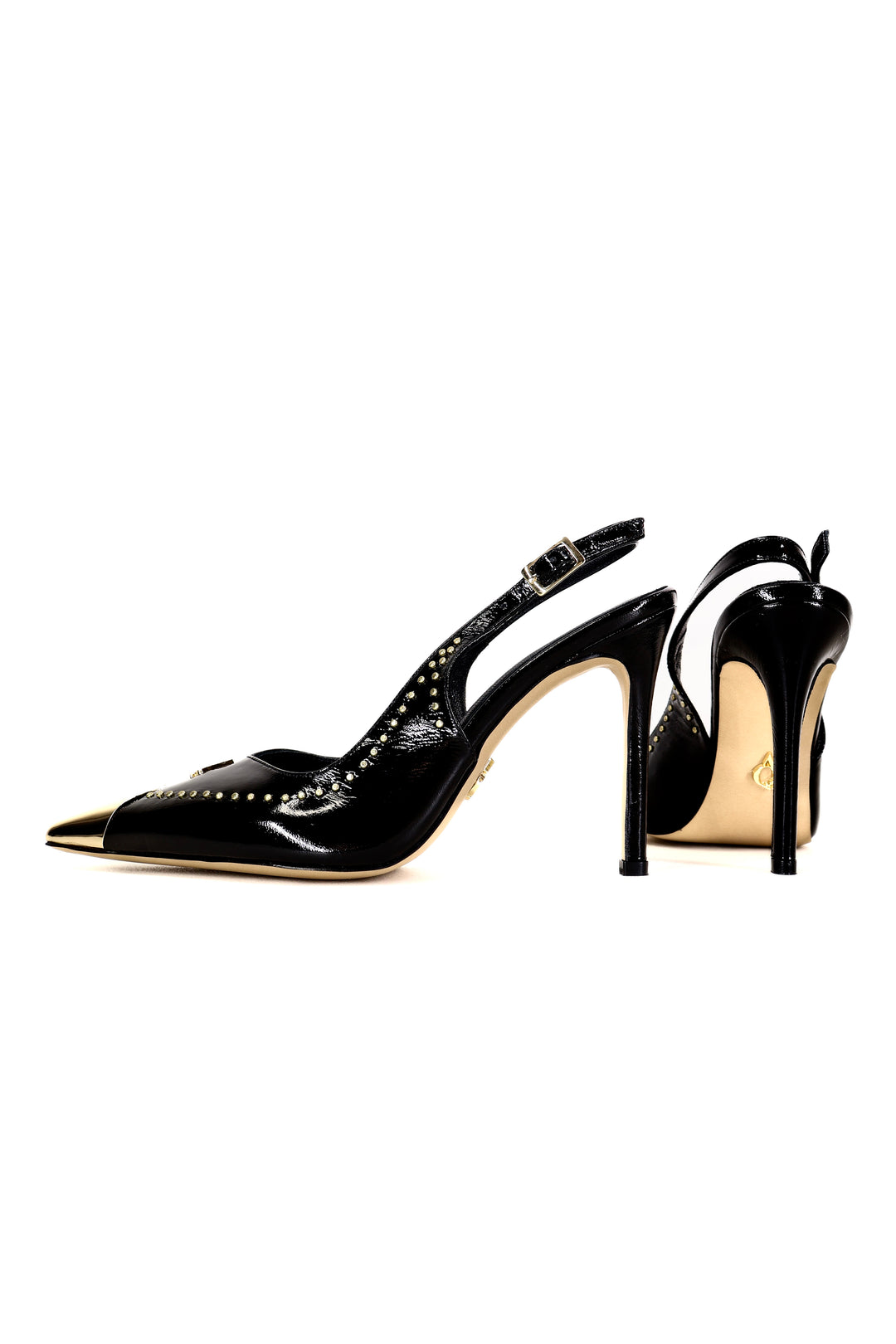 Qafarrin ARYSSE – Siyah Rugan Hakiki Dana Derisi Gold Detaylı Slingback Stiletto