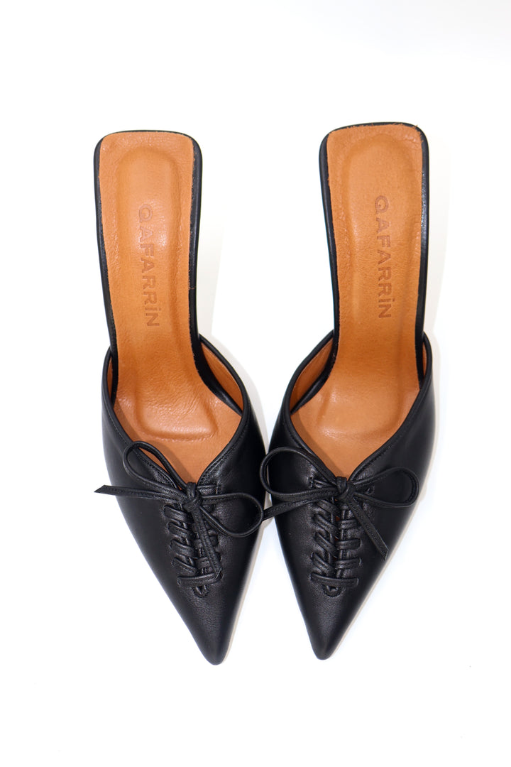Qafarrin VIOLA SİYAH – Mat Siyah Hakiki Dana Deri Mule Stiletto