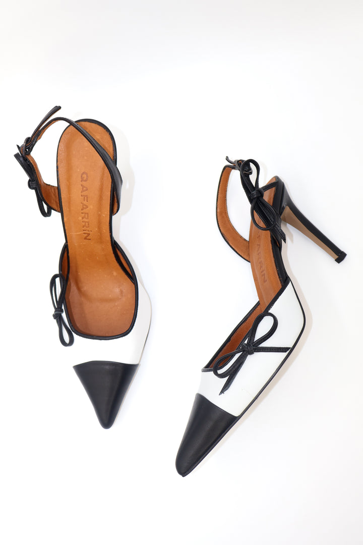 Qafarrin ÉLIORA TUX – Siyah Beyaz Fiyonklu Hakiki Dana Deri Stiletto