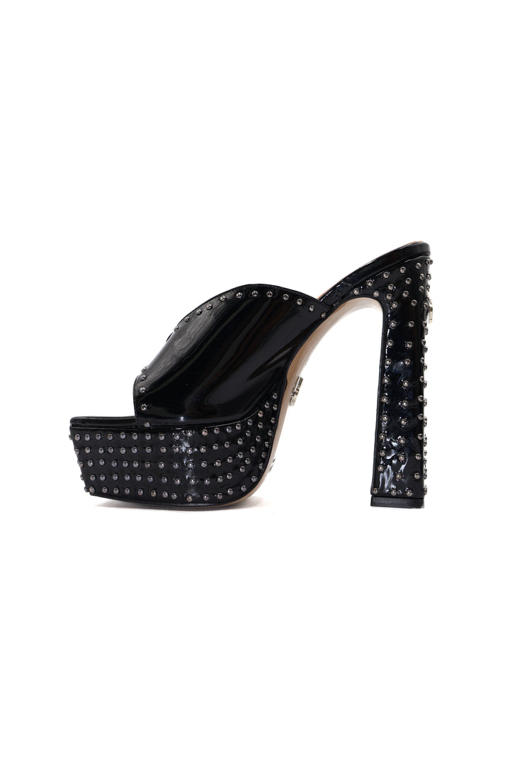 Qafarrin DOMINA NOIR – Siyah Rugan Hakiki Dana Deri Platform Mule
