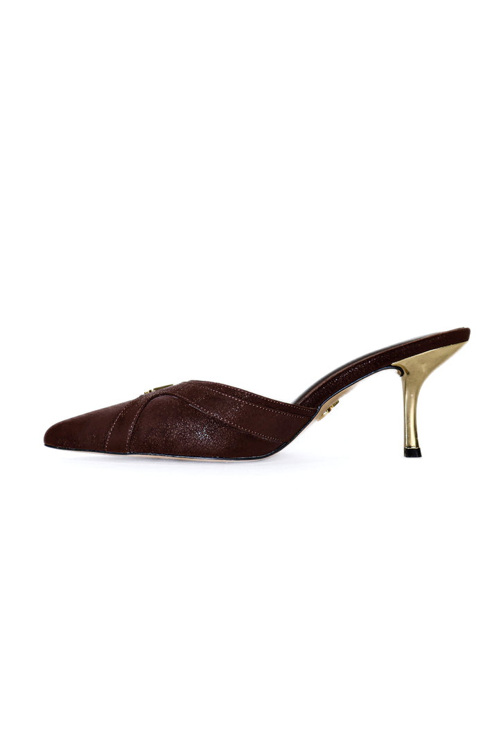 QAFARRIN THÉVRA CACAO NOIR – Hakiki Dana Deri 6 CM Kitten Heel Mule