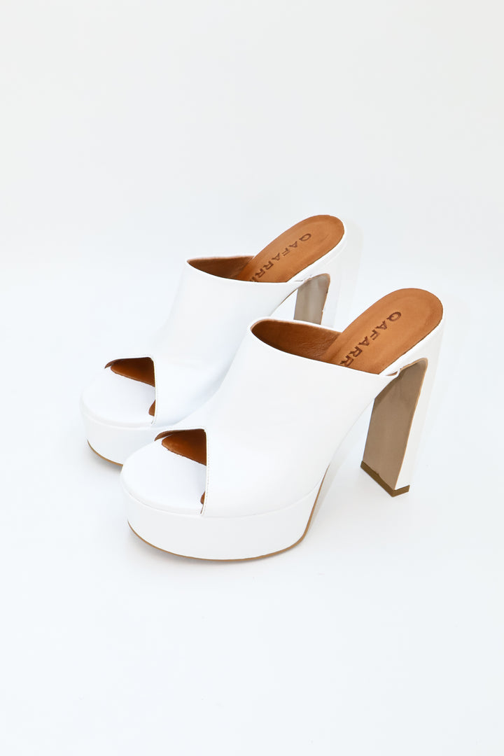 Qafarrin BELLVANA – Beyaz Hakiki Dana Deri Platform Mule