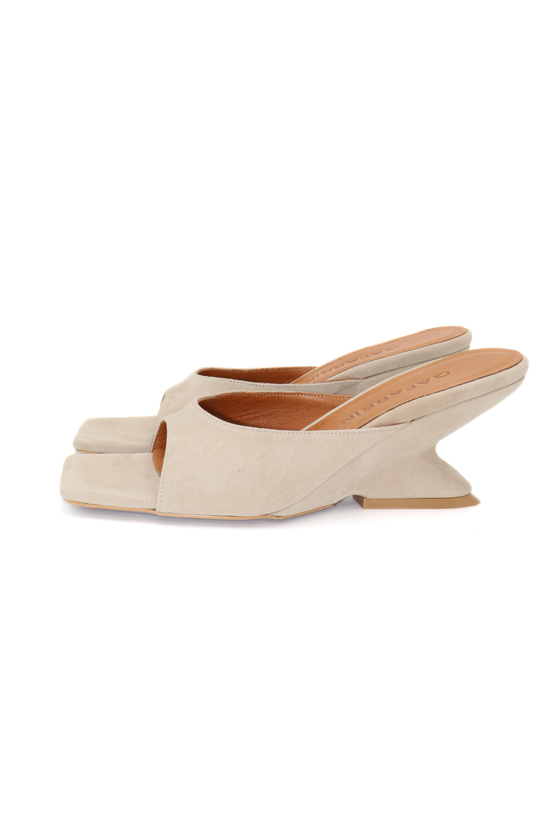Qafarrin SYRAH – Beige Suede Genuine Calfskin Leather 6 cm Heel Mule Slippers