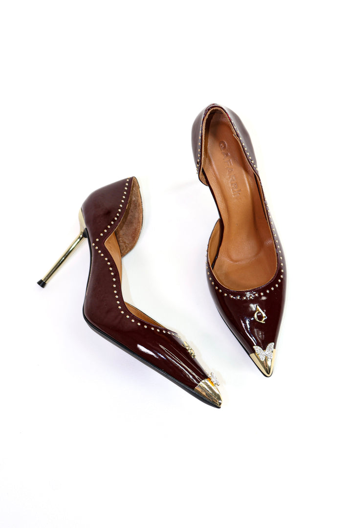 QAFARRIN KYREL – Bordo Rugan Hakiki Dana Deri Metal Burun Detaylı Stiletto