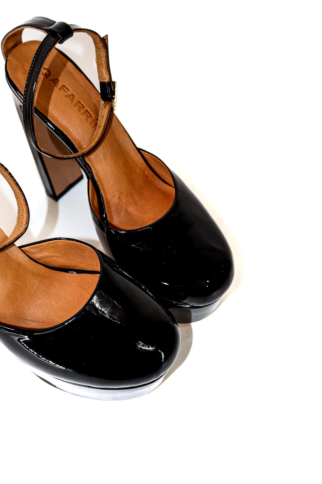 Qafarrin ASTRE – Black Patent Leather Genuine Calf Leather Platform Sandals