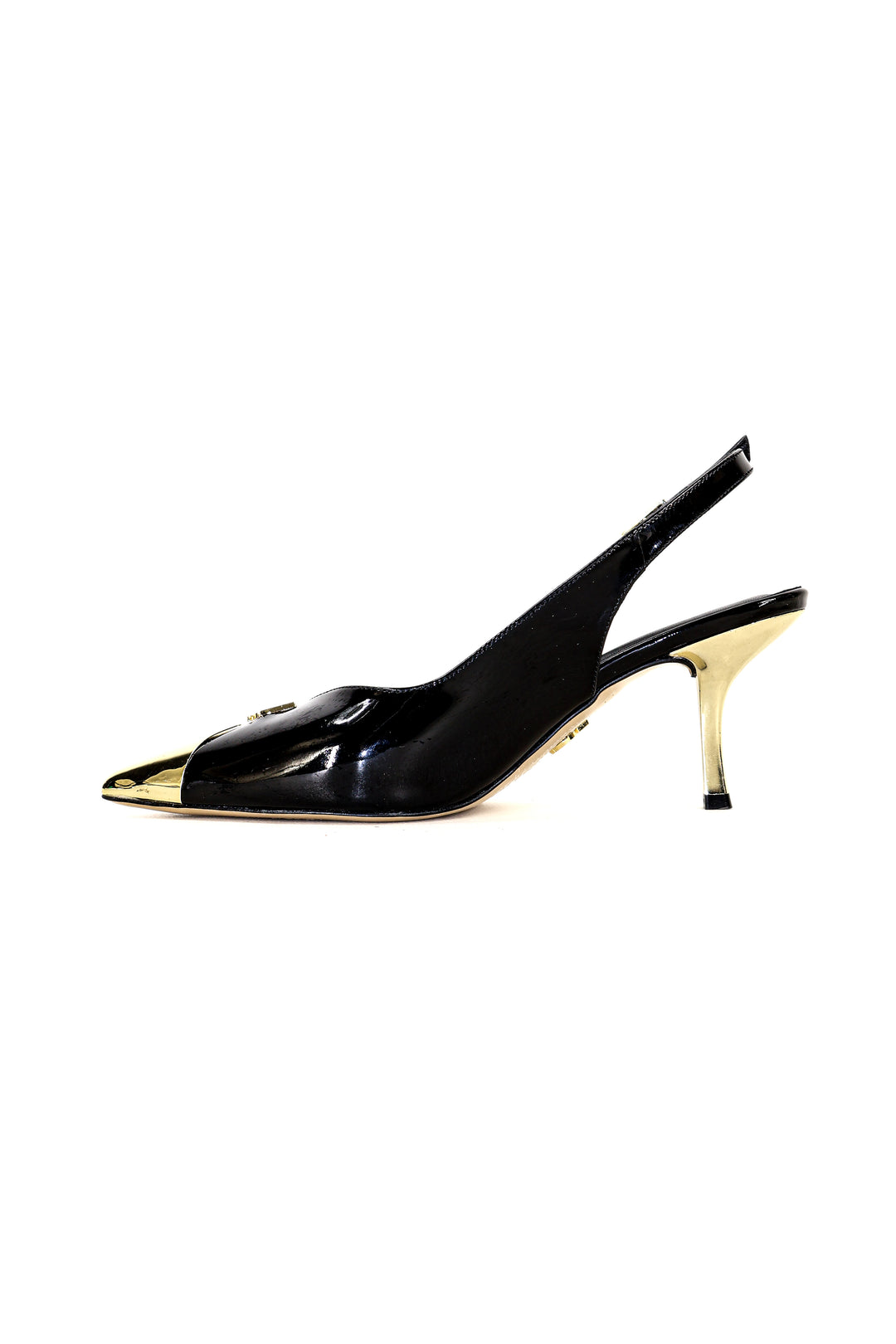QAFARRIN RIVA NOIR – Siyah Rugan Hakiki Dana Deri Altın Burun Detaylı 6 CM Kitten Heel Slingback