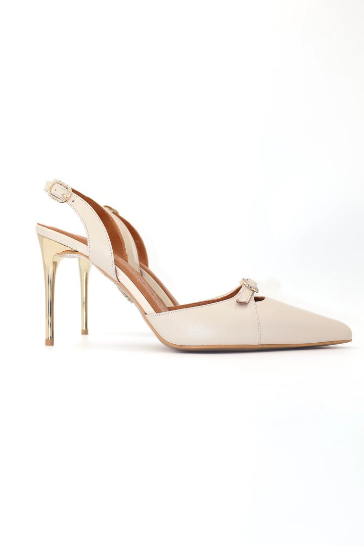 Qafarrin ALBA LUX CRÈME – Bej Yüksek Kaliteli Hakiki Dana Derisi Slingback Stiletto