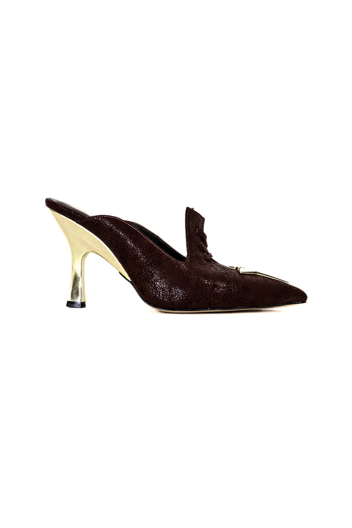 QAFARRIN MAJESTRA REVORA – Hakiki Dana Deri 7 CM Metal Kitten Heel Mule