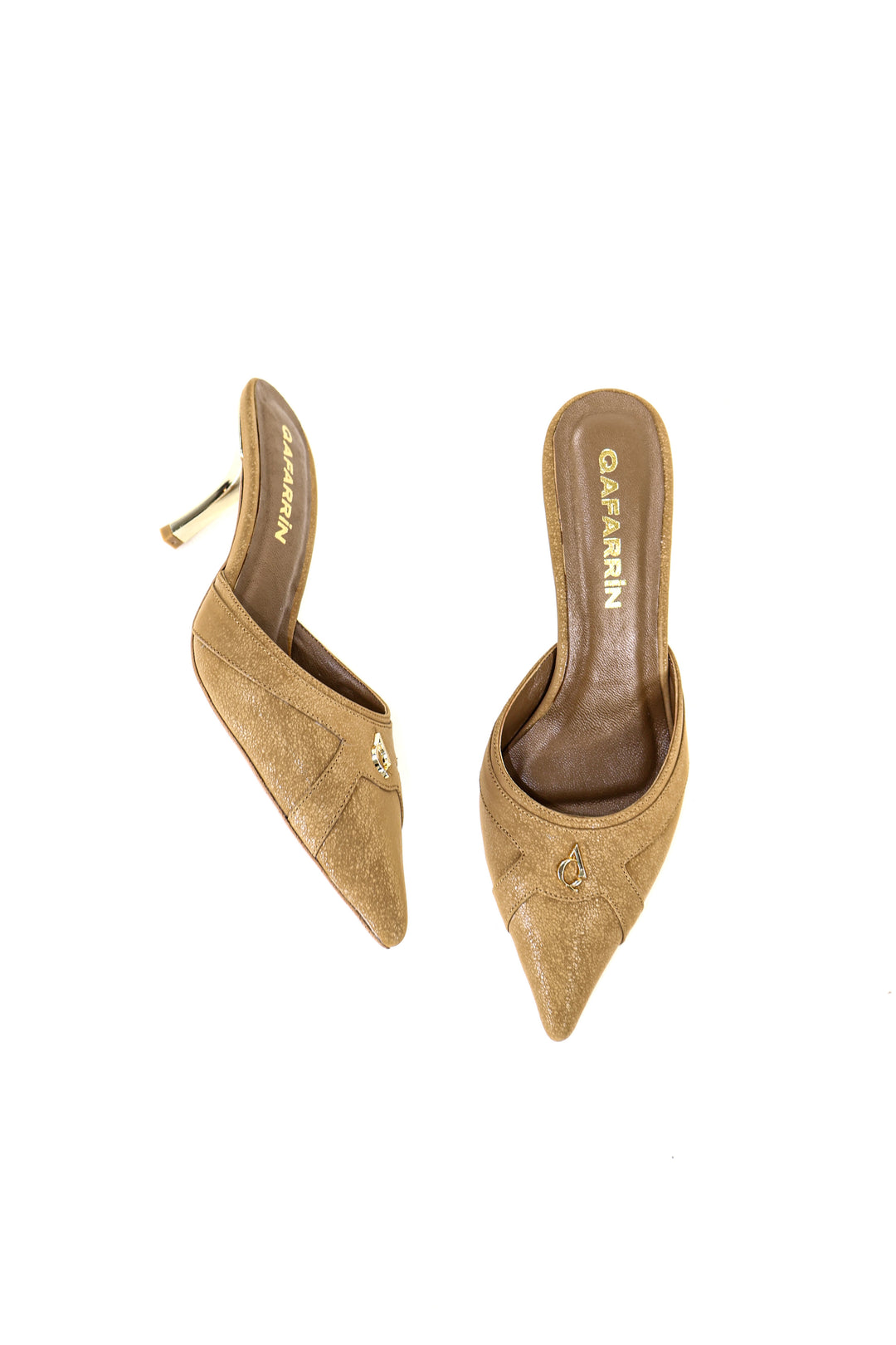 QAFARRIN THÉVRA SABLE TABAC – Hakiki Dana Deri 6 CM Kitten Heel Mule