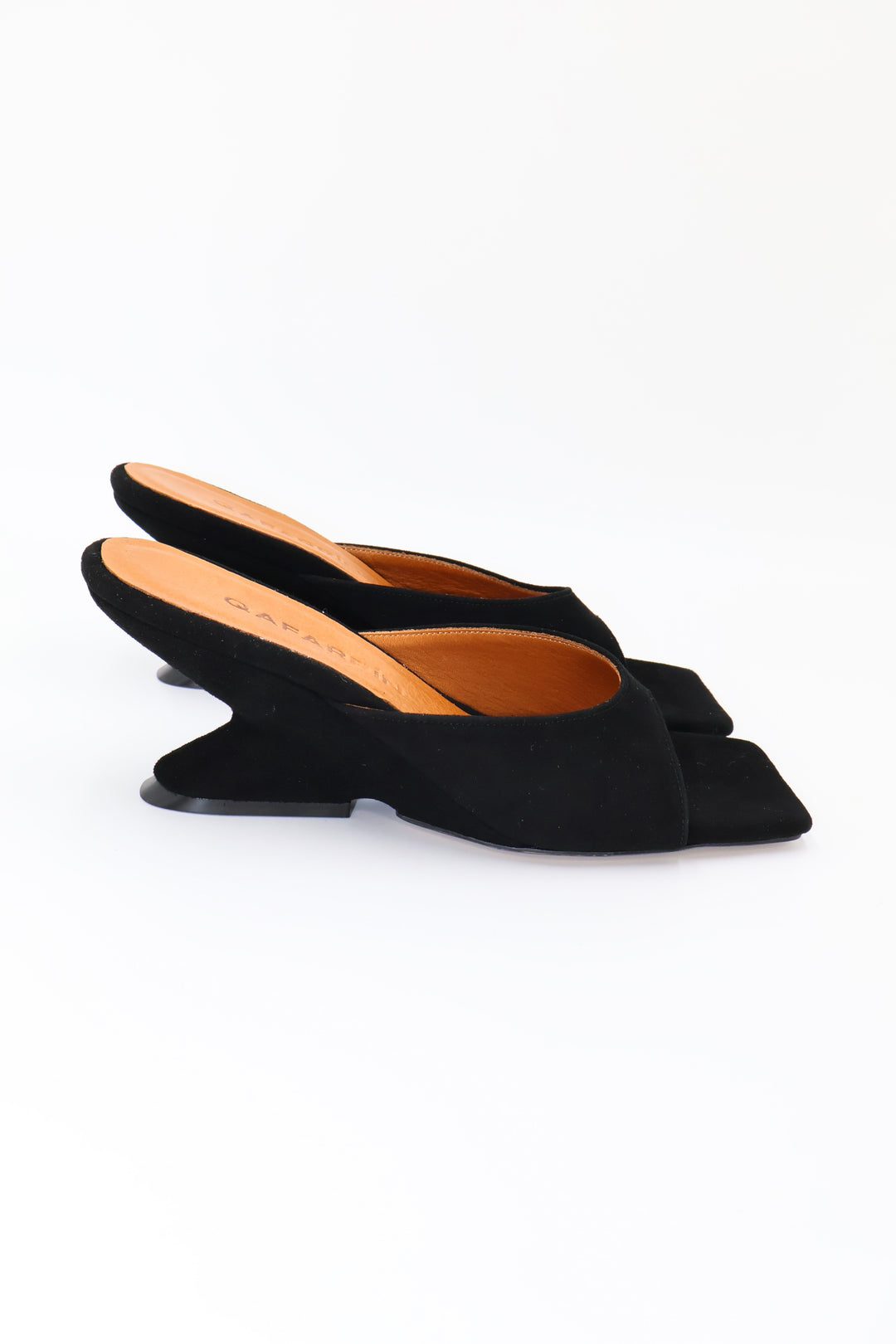 Qafarrin SYRAH – Black Suede Genuine Calfskin 6 cm Heel Mule Slippers