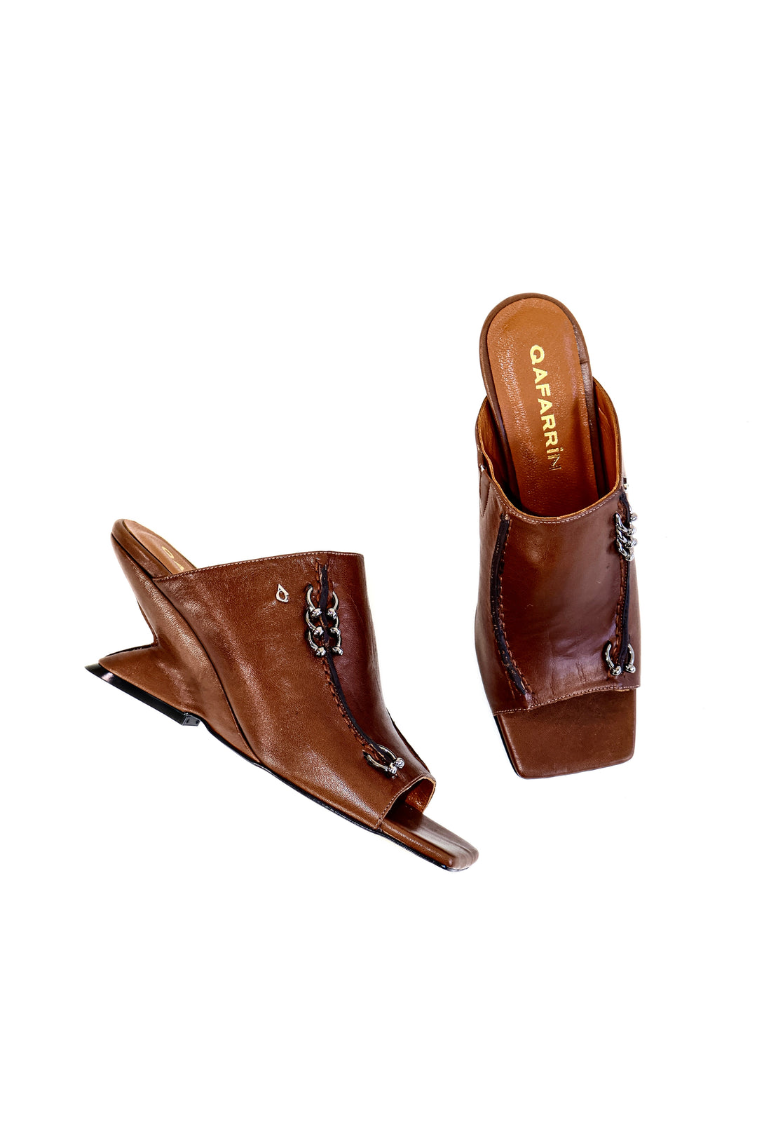 QAFARRIN LEXA – Espresso Brown Prime-Cut Hakiki Dana Deri Sculptural Heel Mule