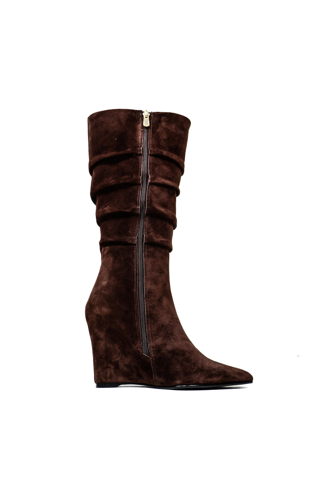 QAFARRIN VYREN – Deep Espresso Brown Hakiki Dana Süet Deri Sculptural Wedge Çizme