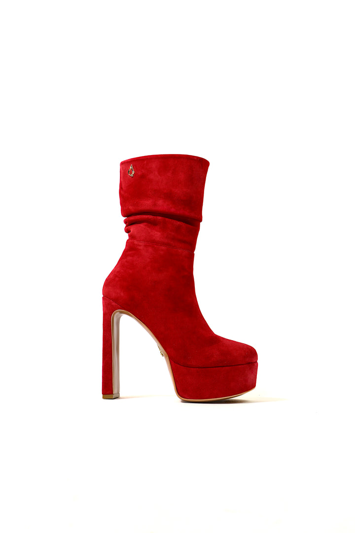 QAFARRIN QÉRA – Scarlet Red Hakiki Dana Süet Deri Platform Bot