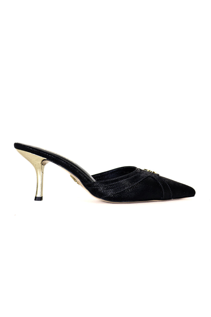 QAFARRIN THÉVRA NOIR ABSOLU – Hakiki Dana Deri 6 CM Kitten Heel Mule