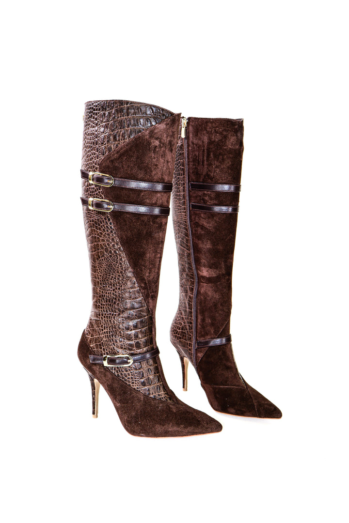 Qafarrin CRAVEN – Atelier-Crafted Cocoa Croco Couture Dana Deri Çizme