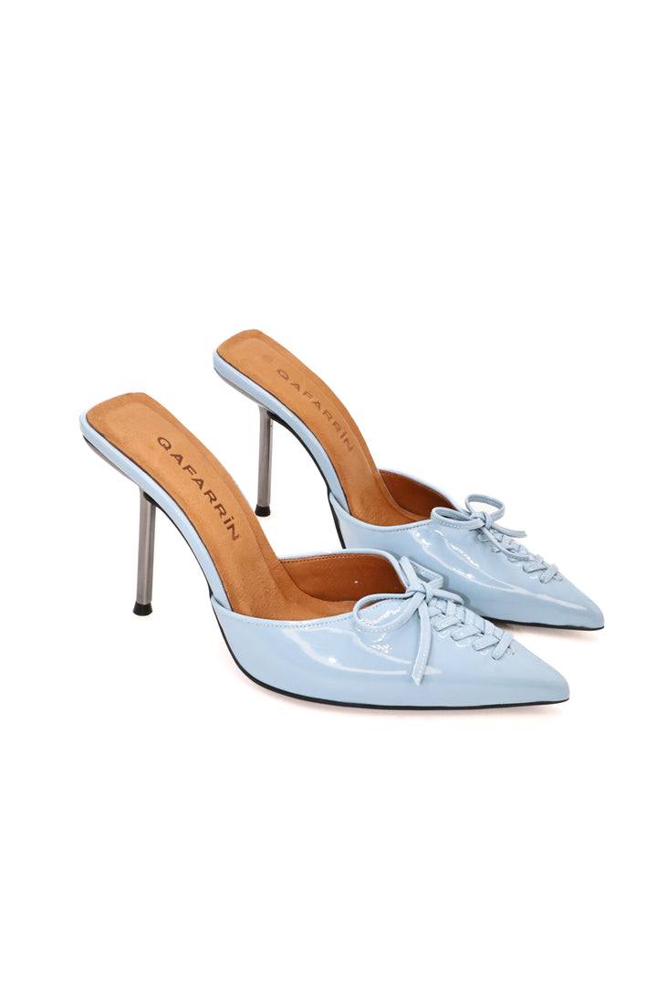 Qafarrin VIOLA ICE – Buz Mavisi Rugan Hakiki Dana Deri Mule Stiletto