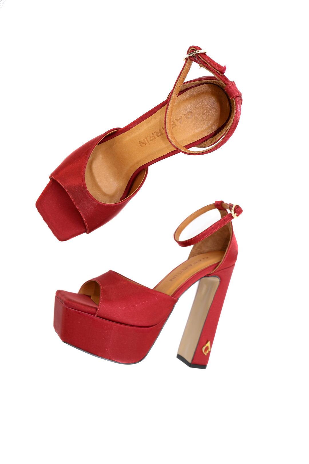 Qafarrin VERDELIA SATIN – Bordo İpek Saten Hakiki Dana Deri Platform Topuklu Sandalet