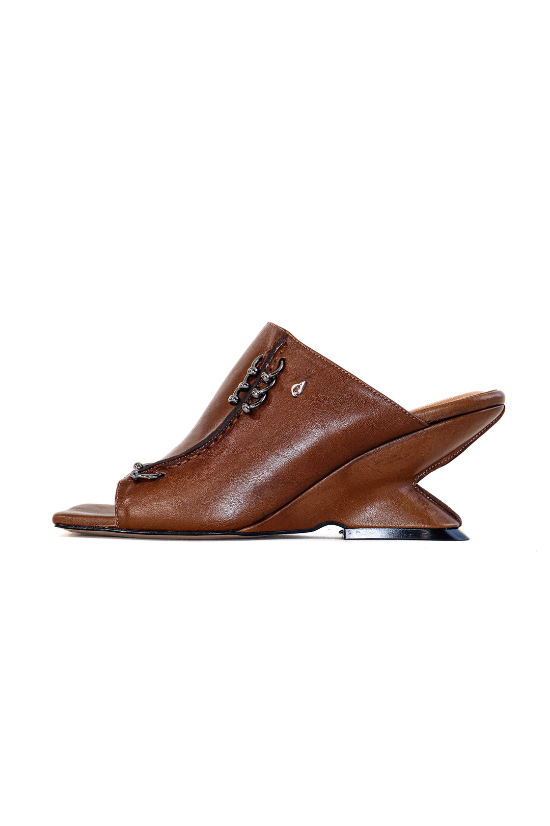 QAFARRIN LEXA – Espresso Brown Prime-Cut Hakiki Dana Deri Sculptural Heel Mule