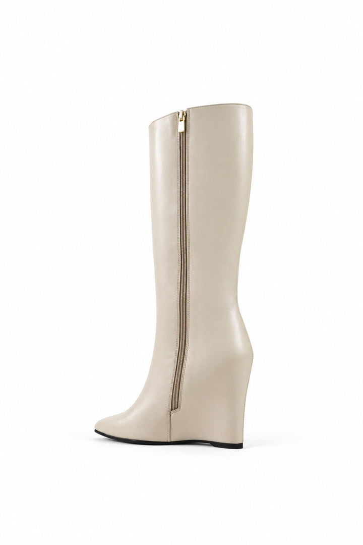 QAFARRIN VYREN – Ivory Hakiki Dana Deri Sculptural Wedge Çizme