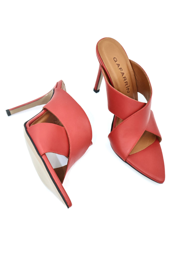 Qafarrin LUNÈVA TERRACOTTA ROUGE – Terracotta Kırmızı Hakiki Dana Deri Yüksek Topuklu Mule