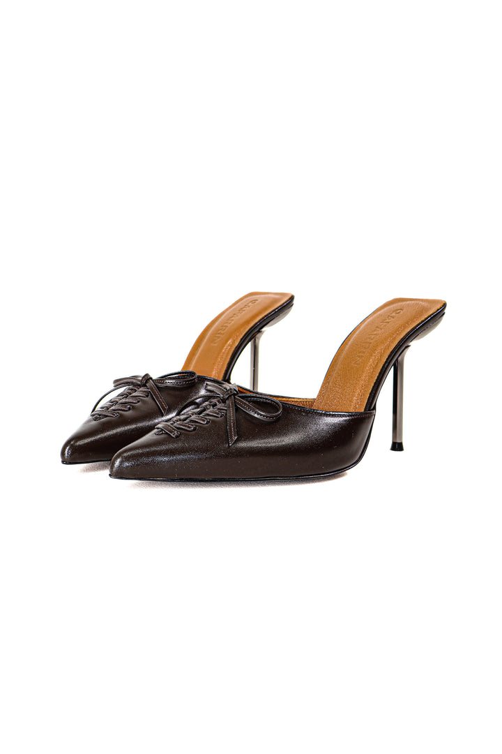 QAFARRIN VIOLA – Espresso Brown Hakiki Dana Deri Mule Stiletto