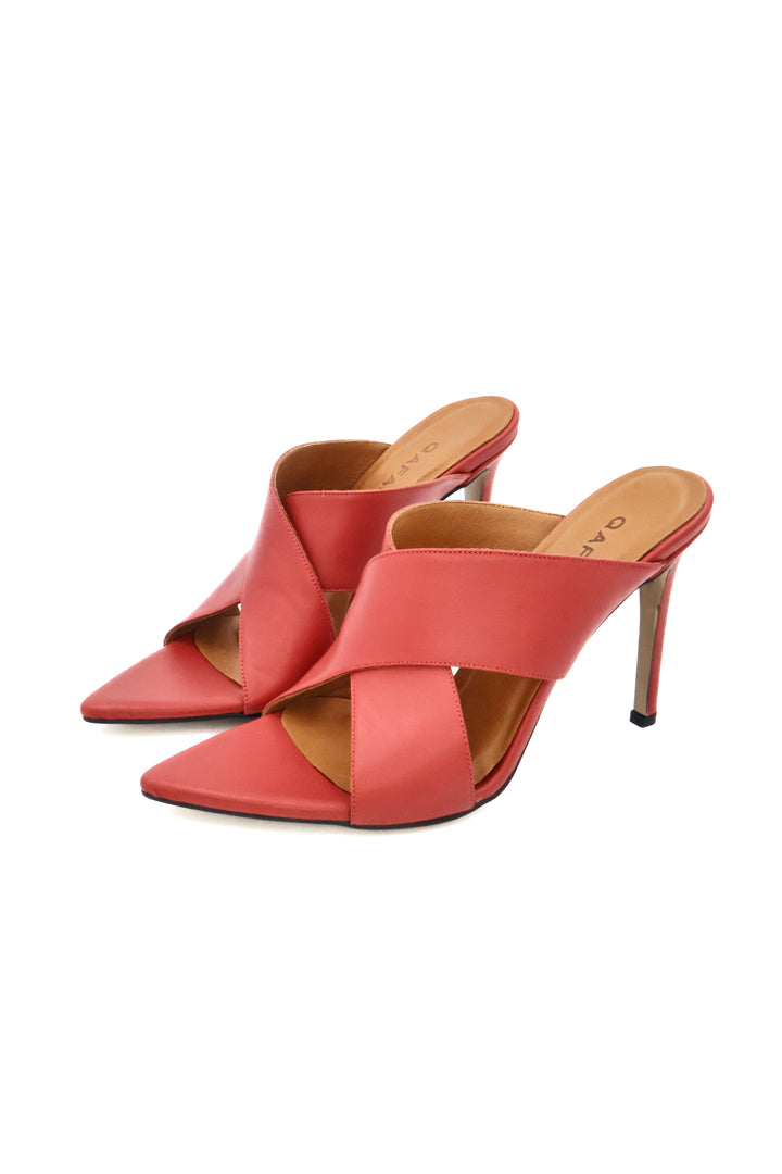 Qafarrin LUNÈVA TERRACOTTA ROUGE – Terracotta Kırmızı Hakiki Dana Deri Yüksek Topuklu Mule