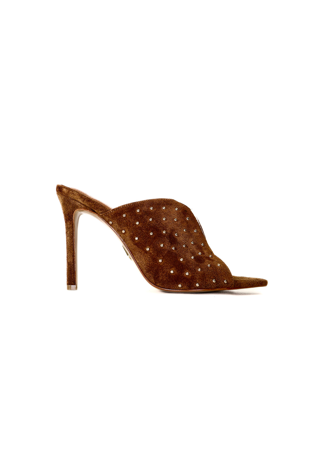 QAFARRIN IMPERA – Brown Hakiki Dana Süet Deri Gold Stud Mule Stiletto