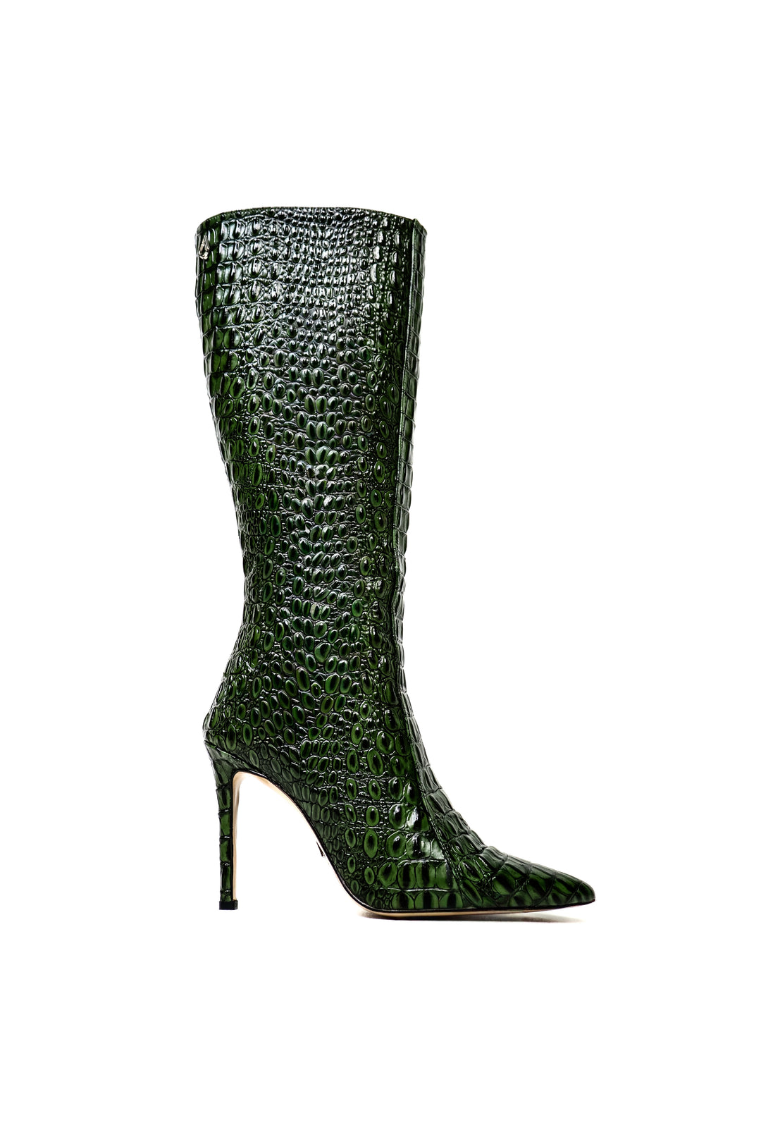 QAFARRIN ODILE – Dark Emerald Green Hakiki Dana Deri Krokodil Dokulu Stiletto Çizme