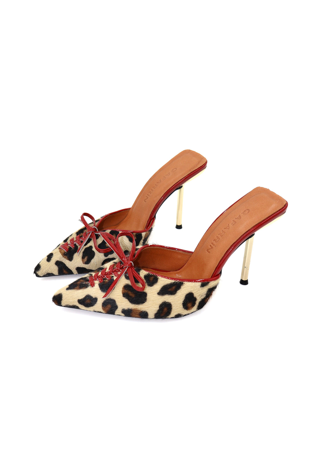 Qafarrin VIOLA ROUGE LEOPARD – Kırmızı Rugan Dana Derisi Detaylı Hakiki Tay Tüyü Mule Stiletto