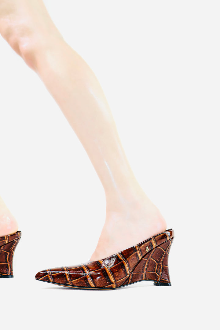 QAFARRIN VORY – Croco Rugan Prime Cut Hakiki Dana Deri Sculpted Mule