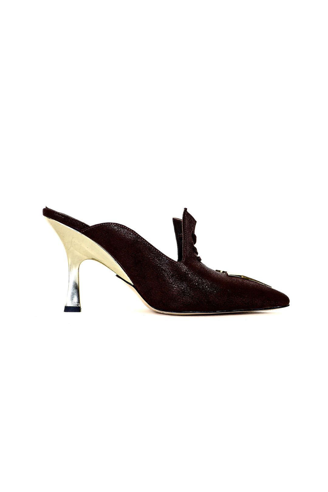 QAFARRIN MAJESTRA REVORA – Hakiki Dana Deri 7 CM Metal Kitten Heel Mule