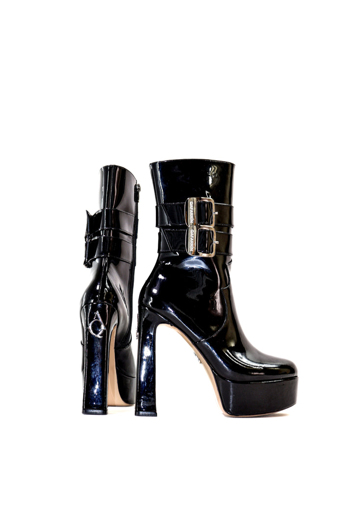 Qafarrin DIONEA – Siyah Rugan Hakiki Dana Derisi Atelier-Crafted Platform Couture Bot