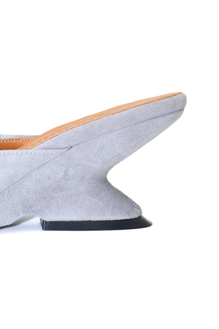 Qafarrin SYRAH – Ice Blue Suede Genuine Leather 6 cm Heel Mule Slippers
