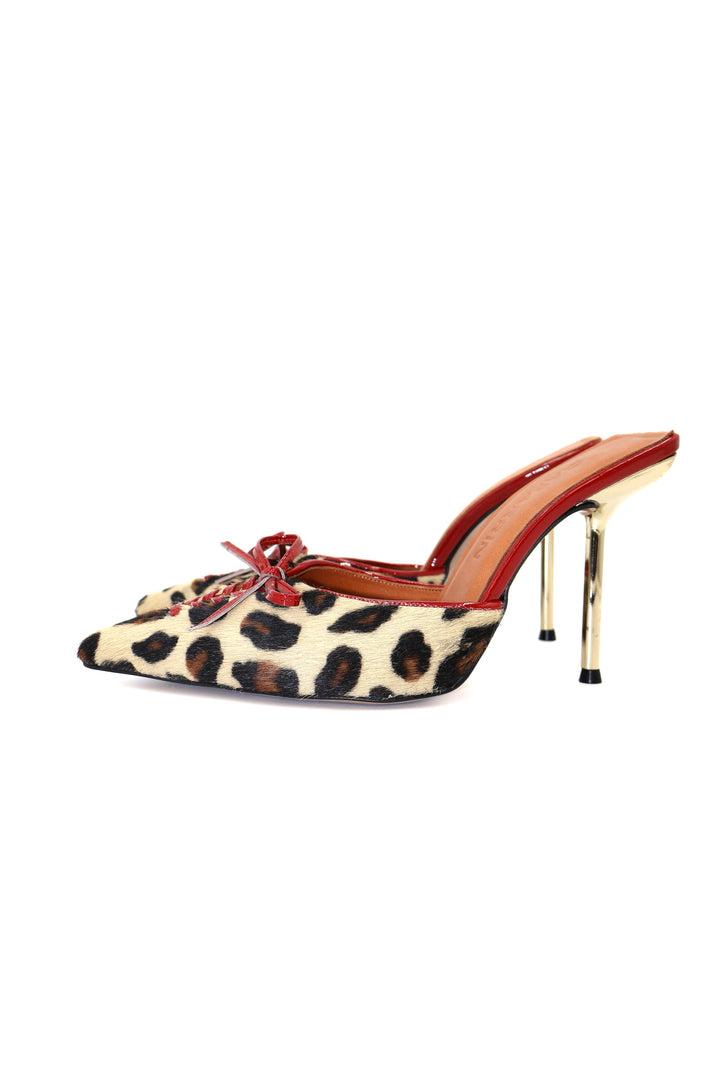Qafarrin VIOLA ROUGE LEOPARD – Kırmızı Rugan Dana Derisi Detaylı Hakiki Tay Tüyü Mule Stiletto
