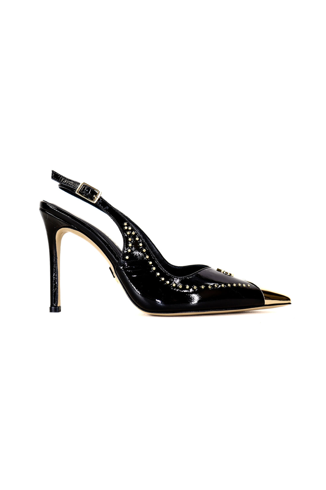 Qafarrin ARYSSE – Siyah Rugan Hakiki Dana Derisi Gold Detaylı Slingback Stiletto