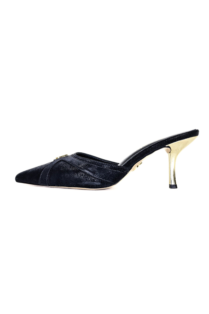 QAFARRIN THÉVRA NOIR ABSOLU – Hakiki Dana Deri 6 CM Kitten Heel Mule