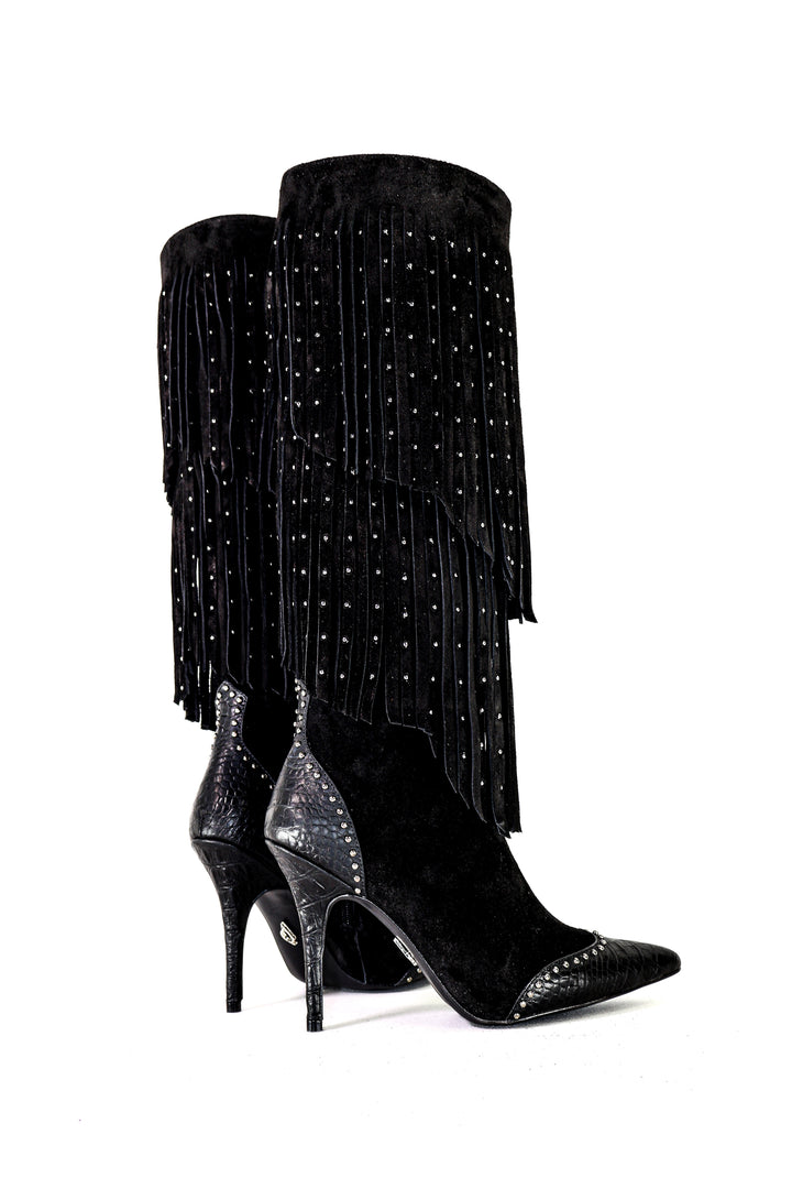 Qafarrin FIERA NOIR – Atelier-Crafted Western Couture Dana Deri Çizme