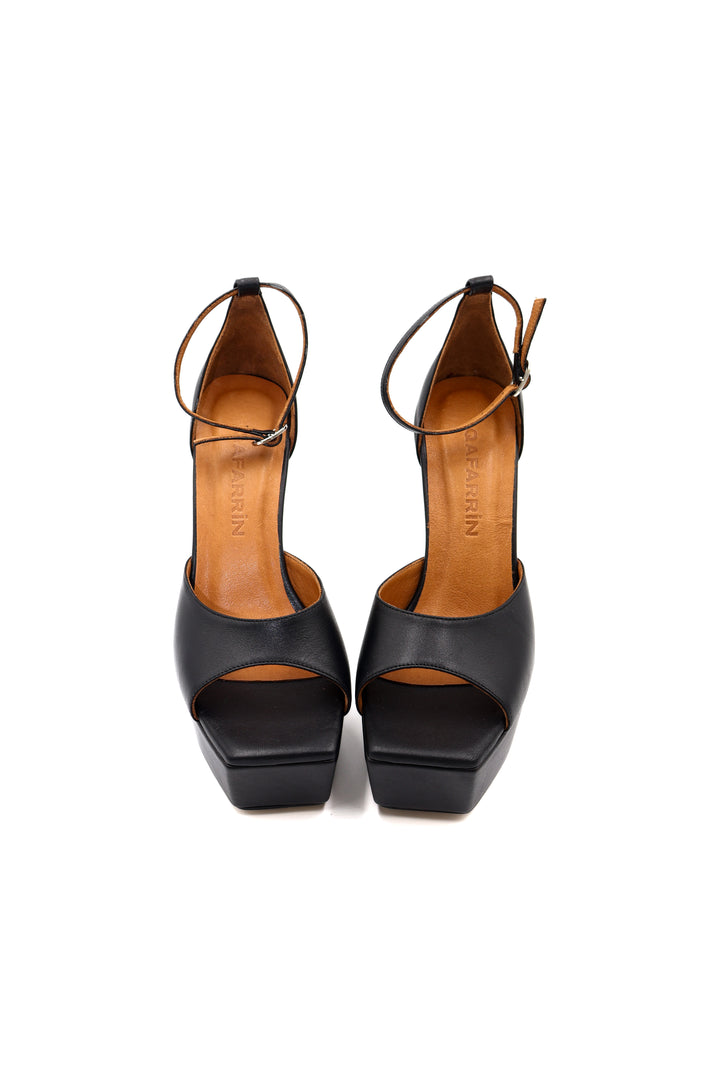 Qafarrin VERDELIA NOIR MATTE – Siyah Hakiki Dana Mat Deri Platform Topuklu Sandalet
