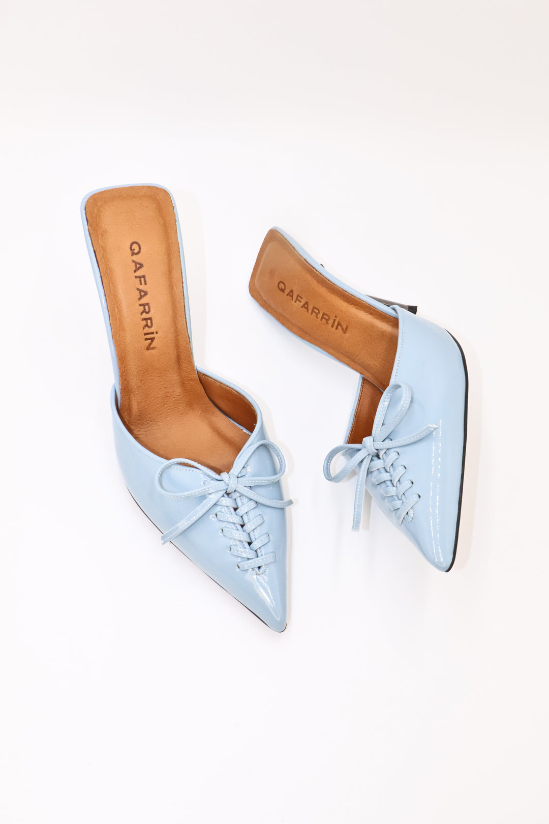 Qafarrin VIOLA ICE – Buz Mavisi Rugan Hakiki Dana Deri Mule Stiletto