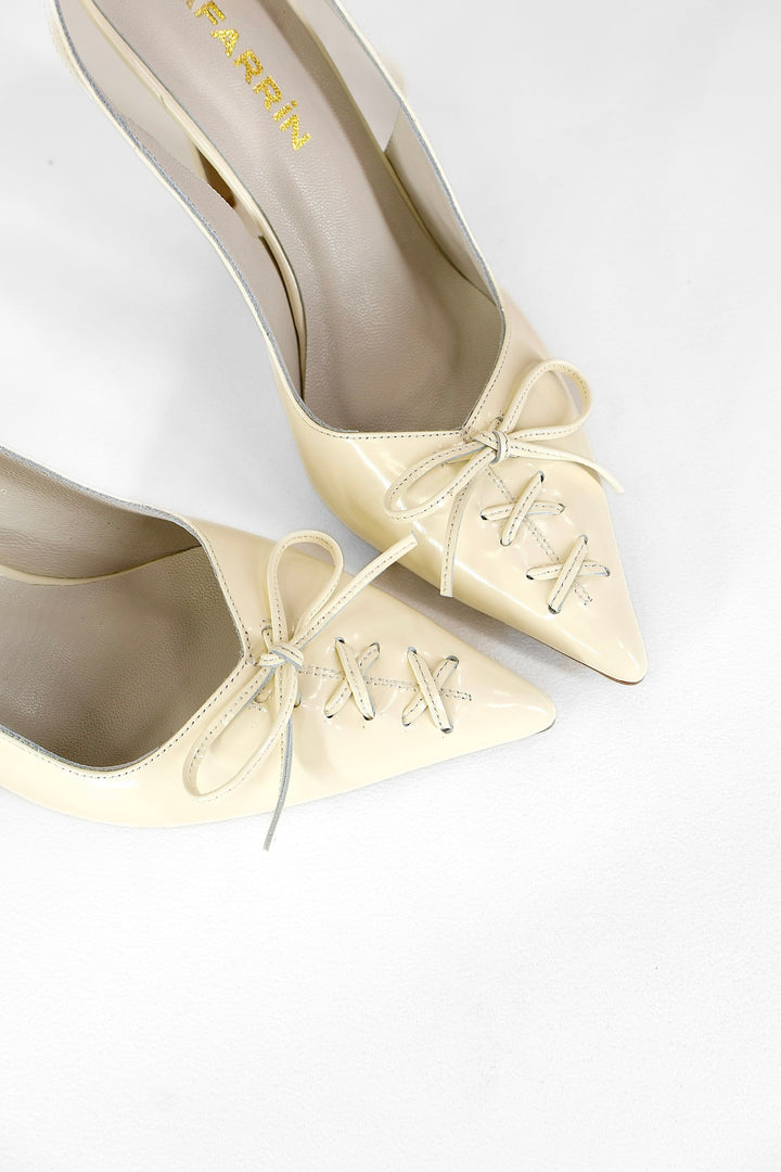 QAFARRIN AMOUR VANILLE – Vanilya Rugan Hakiki Dana Deri Slingback Stiletto