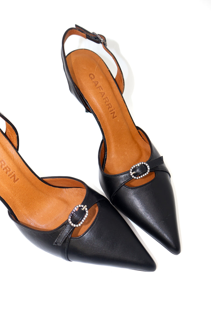 Qafarrin ALBA LUX NOIRE – Siyah Hakiki Dana Deri Slingback Stiletto