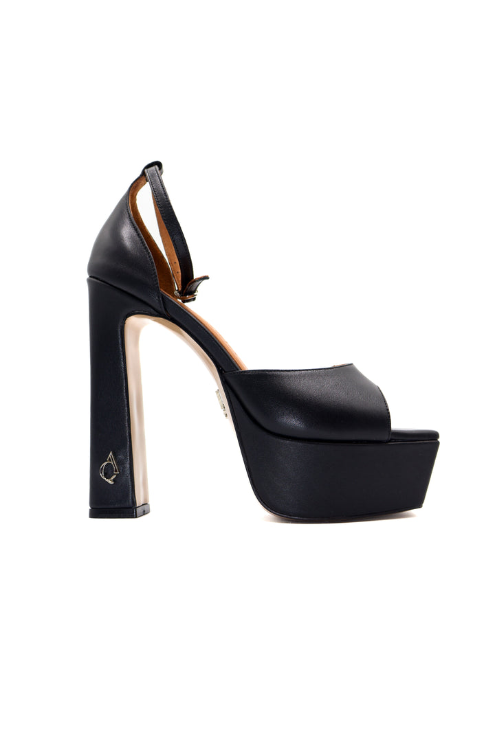Qafarrin VERDELIA NOIR MATTE – Siyah Hakiki Dana Mat Deri Platform Topuklu Sandalet
